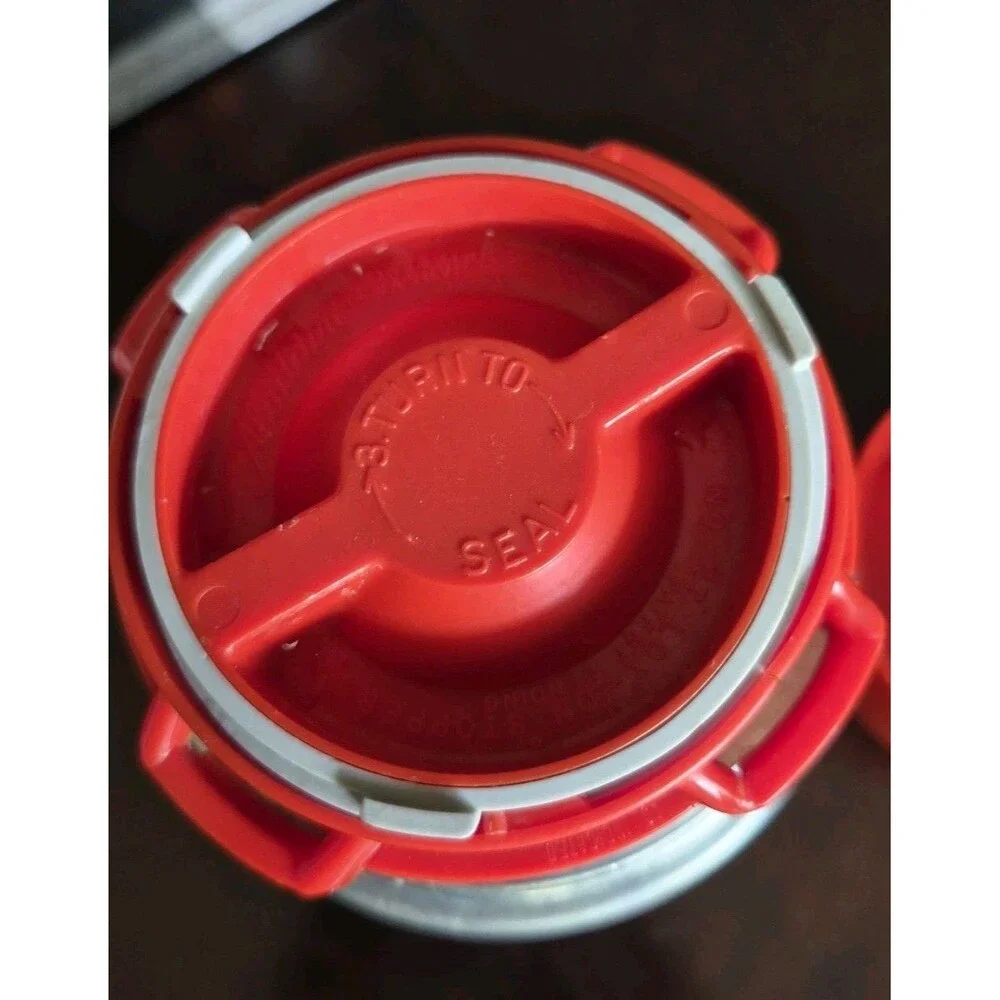 Vintage Sears J C Higgins Metal Vacuum Thermos Red Navy Striped Red Cap 1950s